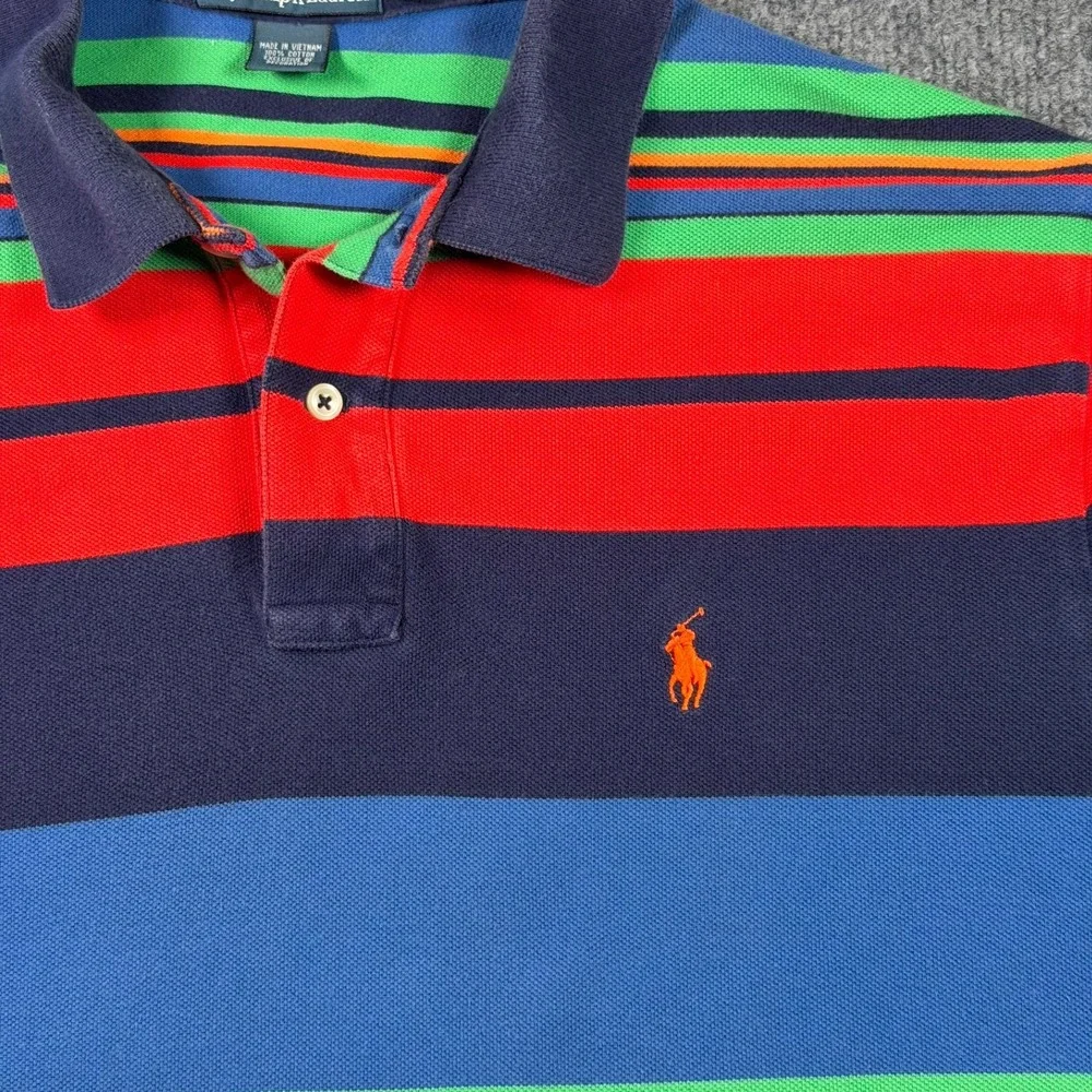 Polo Ralph Lauren Polo Shirt Mens L Multi Color Striped Short Sleeve Cotton